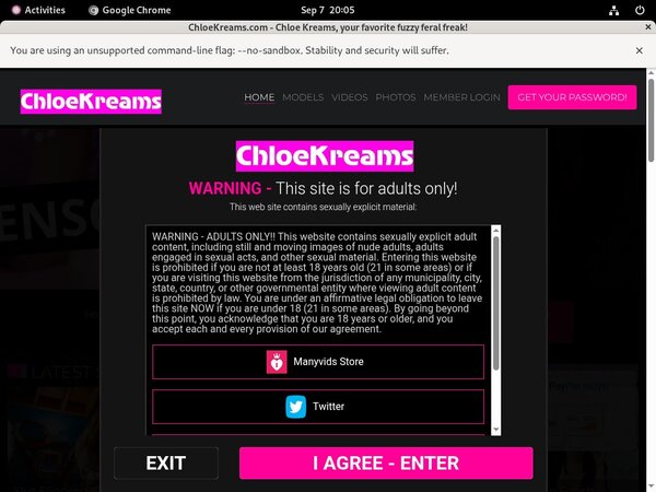 Chloekreams.com Register Form